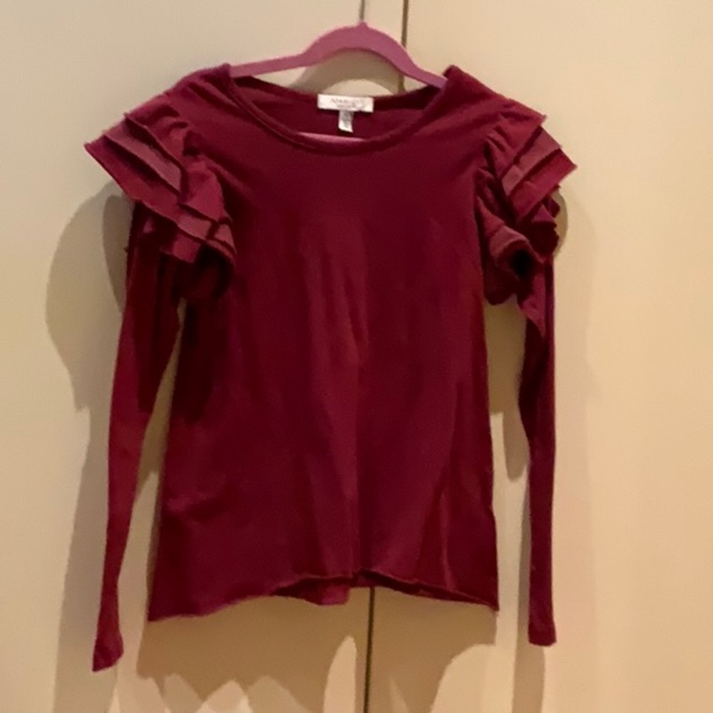 Red long sleeve shirt with ruffles